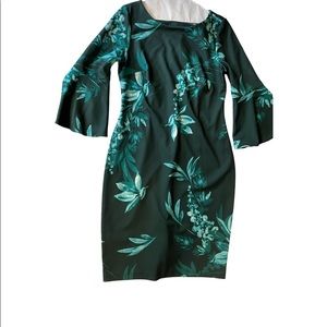 Calvin Klein Dress Size 10 NWOT blue/green flower with bell bottom sleeves